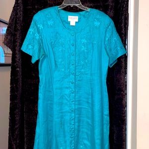 Embroidered Linen Tea Length Dress